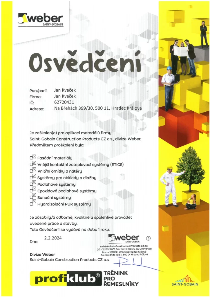 Certifikát Jan Kvaček